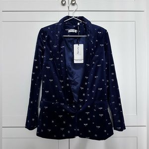 Nag Naf Embroidered Navy Blue Velvet Blazer